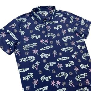Chubbies Polo Shirt Mens XXL Navy Neon Crocodile Palm Tree Short Sleeve